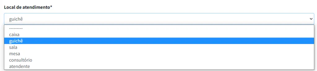 Opções de locais de atendimento dentro da plataforma