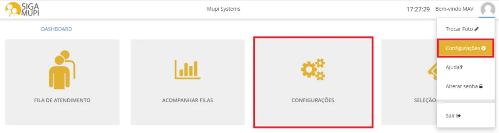 Página inicial da plataforma Meu Atendimento Virtual indicando opções para acessar a área administrativa