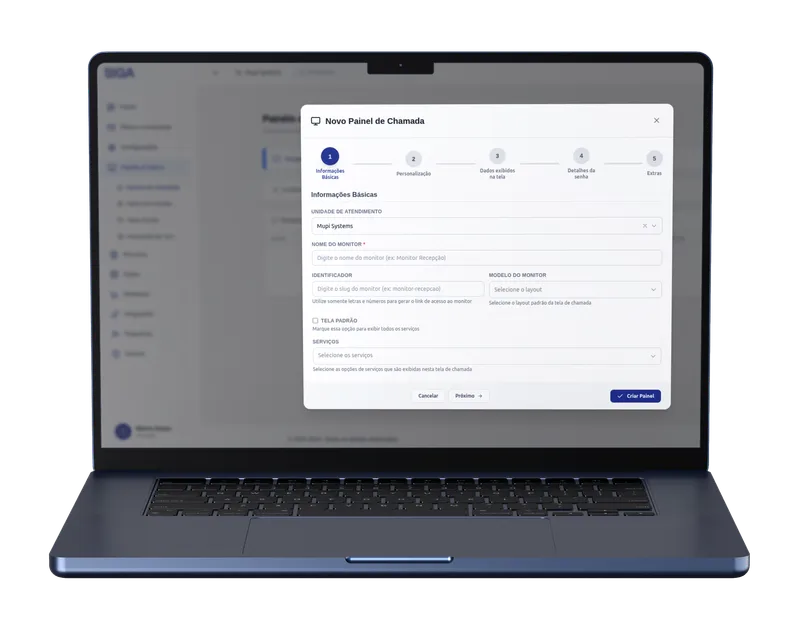 Painel de atendimento no laptop